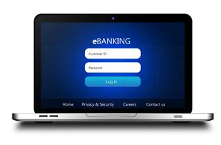 Laptop with e-banking login page isolated over white