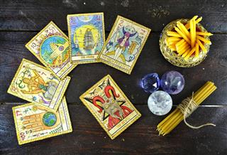 crystal and tarot cards