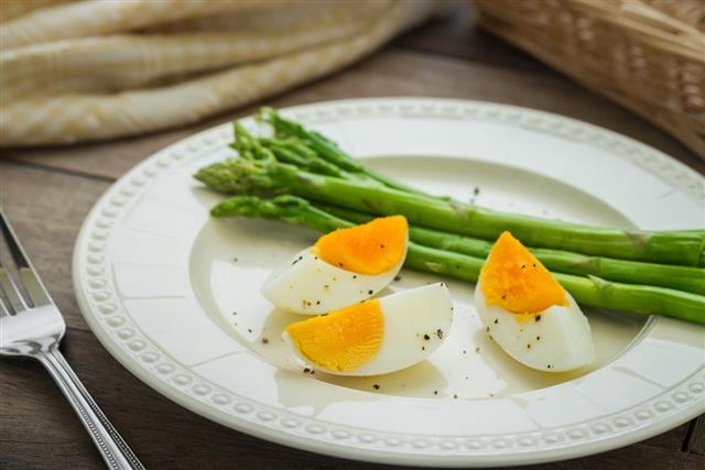 Boiled egg with asparagus