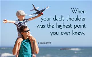 Boy with toy plane sitting on father's shoulders