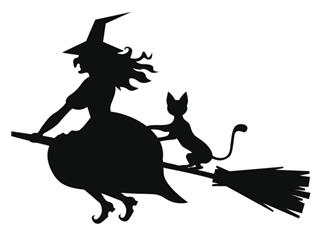 Witch On A Broom And Cat