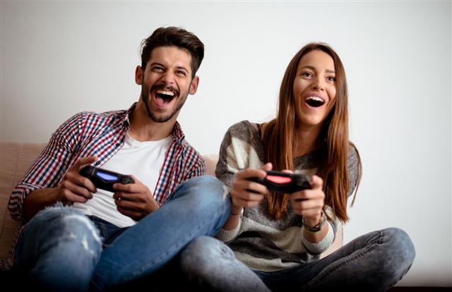Couple playing video game