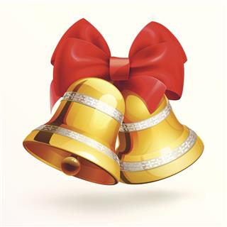 Golden Bells With Red Ribbon