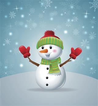 Cartoon Snowman Wearing Hat And Gloves