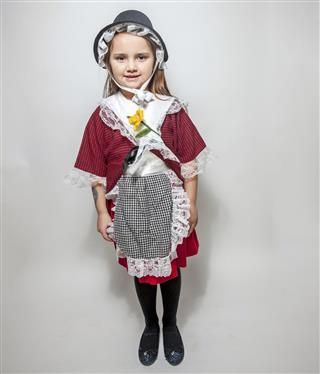 Six year old girl in traditional Welsh costume