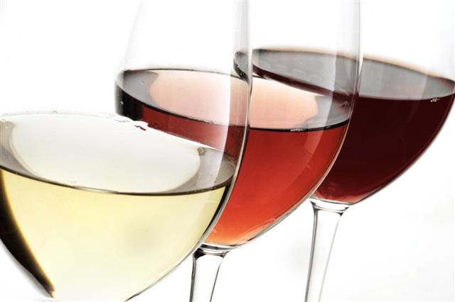 Three different wine , red, white, rose with white background