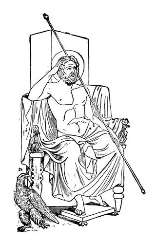 Antique illustration of the god Jupiter
