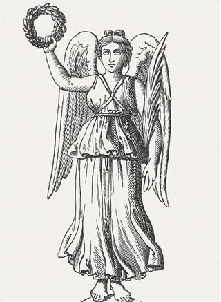 Nike, Greek goddess of Victory, wood engraving, published in 1878