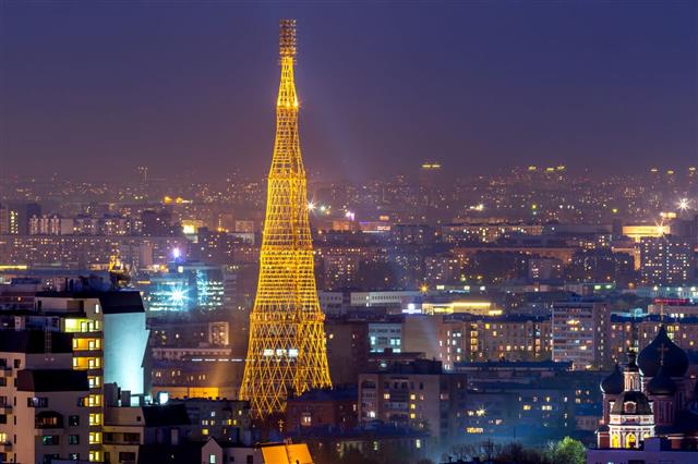 Shukhov Communication Tower With Night Illumination