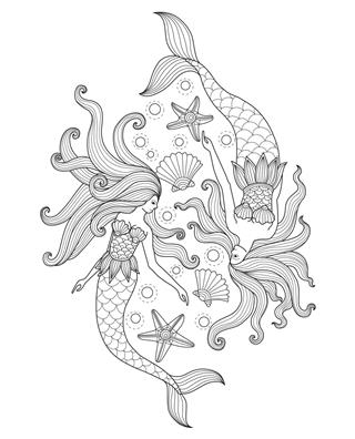 Hand Drawn Two Mermaids