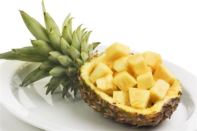 Pineapple Tropical Fruit Chopped In Cubes