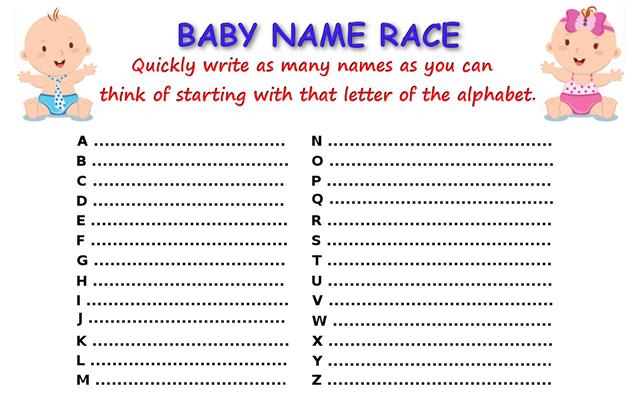 Baby shower baby name race game