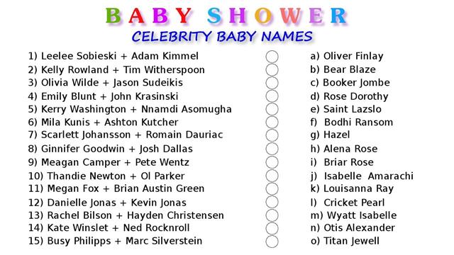 Baby shower celebrity baby name game