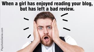Man in shock after receiving a bad blog review from a girl
