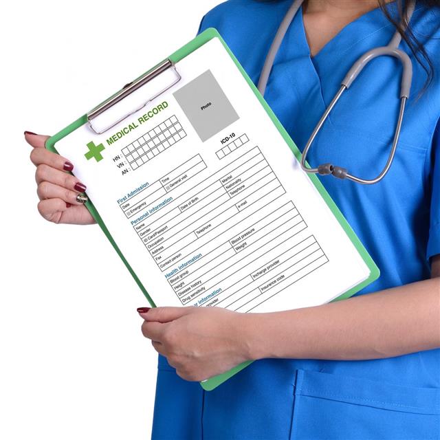 Medical record in hands