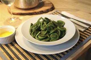 Cooked fiddlehead fern buds