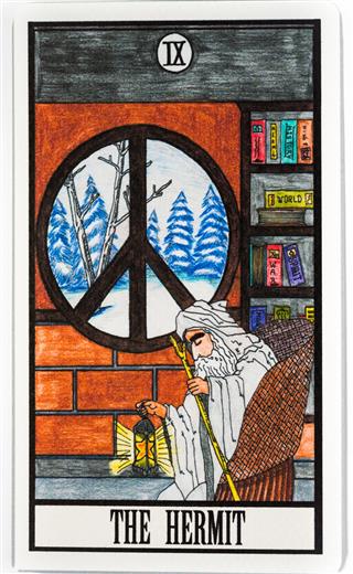 Tarot card with the hermit on its face