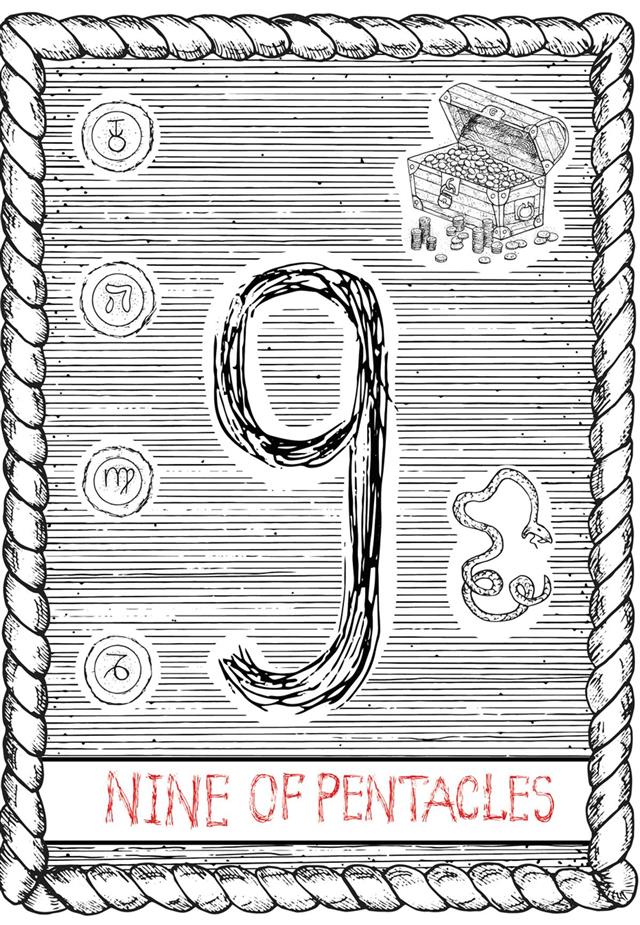 Nine of pentacles tarot card