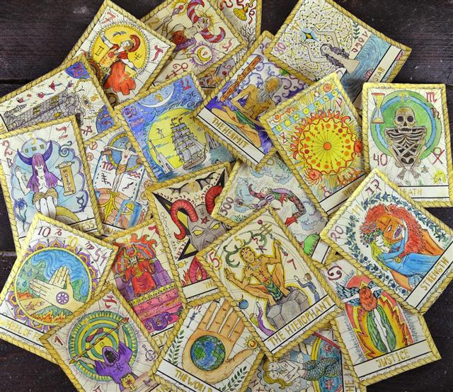 Pile of old tarot cards