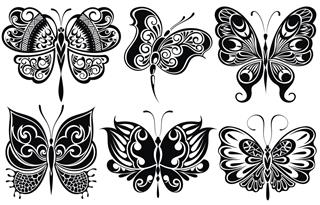 Set of butterflies silhouettes isolated on white background