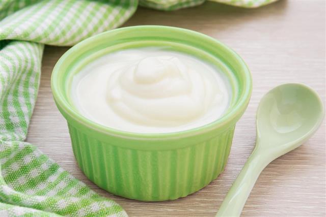 Yogurt in green bowl
