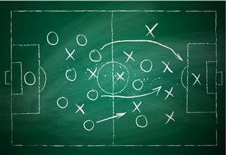 Soccer play over green chalkboard