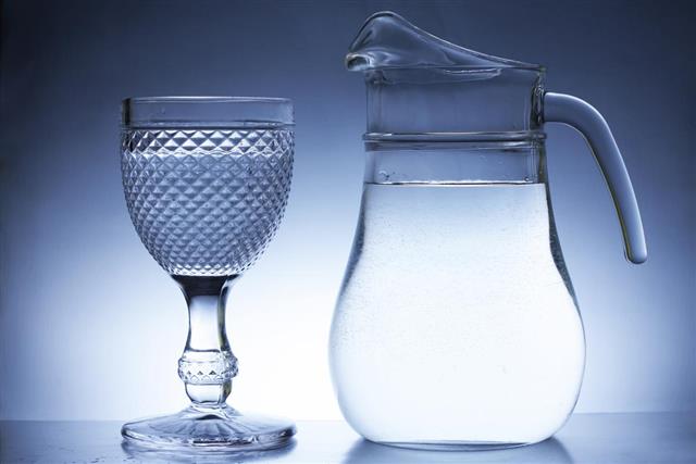 Glass and pitcher with water