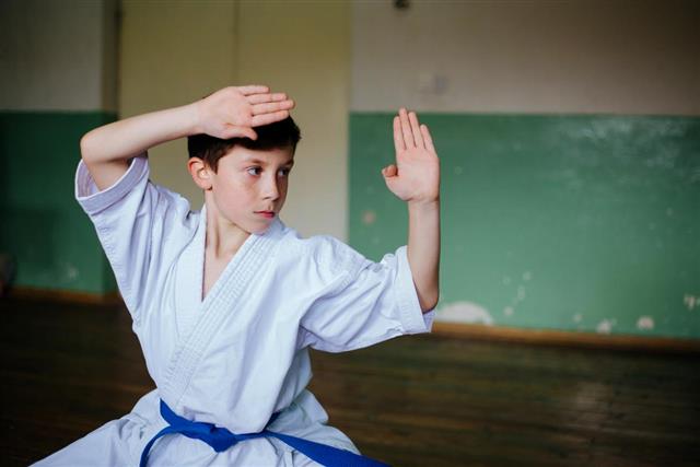 Practicing karate