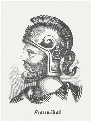 Hannibal (c.247-183 BC), famous Carthaginian commander, wood engraving, published 1864