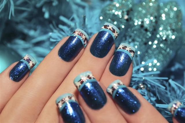 Beautiful winter blue manicure