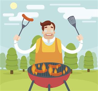 Man Barbecuing