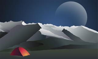 Night mountain and tent
