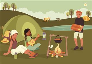 Friends Sitting Around Campfire