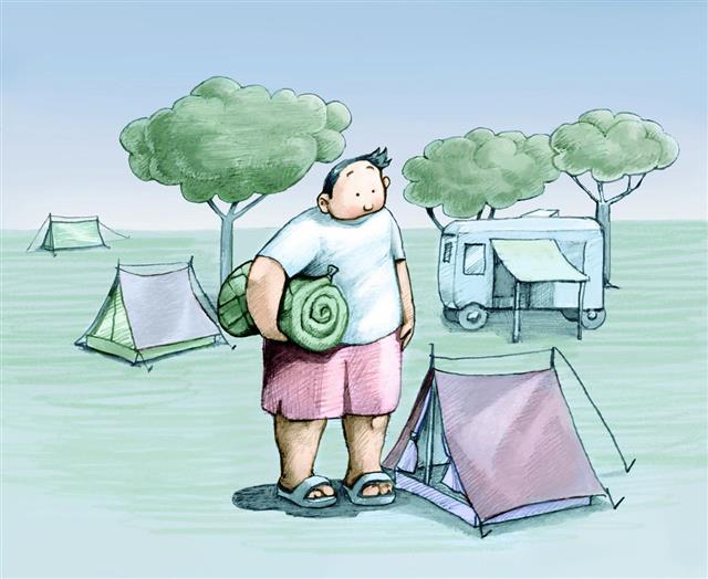 man near camping tents