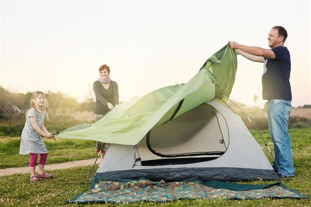 Family pitching tent