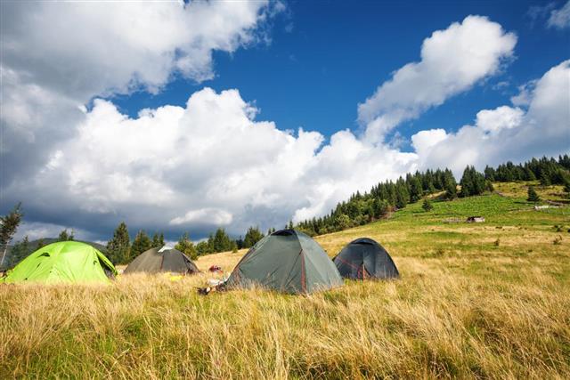 tents on mountain meadow