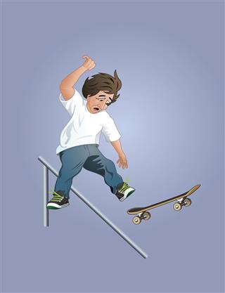 Skateboarder Slides And Falls