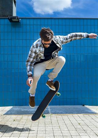 Skateboarder jumping