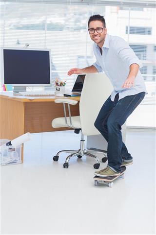 designer skating in office