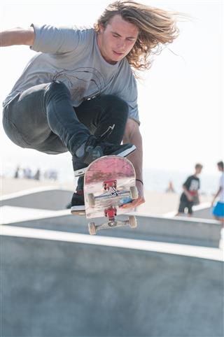 Airborne Skateboarder At Venice Beach
