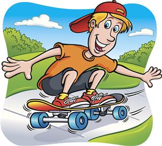 Skateboarding Teen Riding