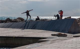 Film Crew Shooting Skateboarding Scene