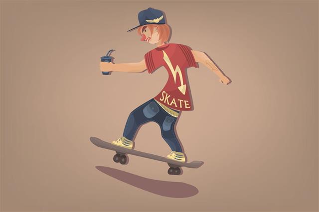 Stylish Comic Hipster On Skate