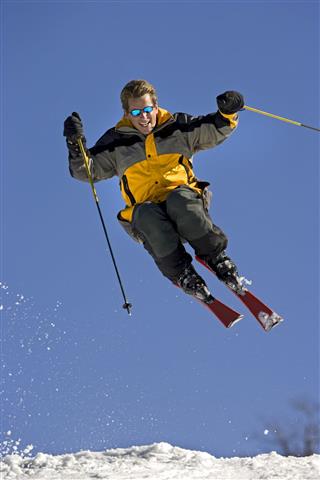 Extreme Ski Jump Against Blue Sky