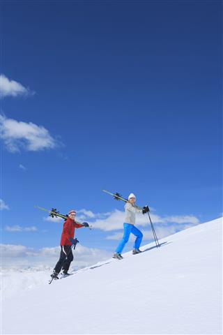 Snow Skiers Couple Happy