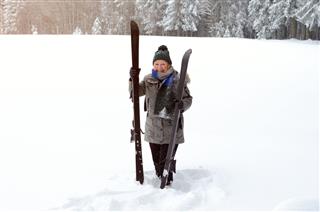 Active Elderly Lady With Her Ski