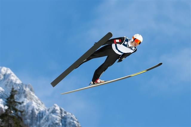 Ski Jumper In Mid Air