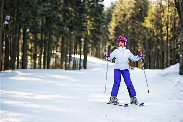Little Girl Practicing Skiing