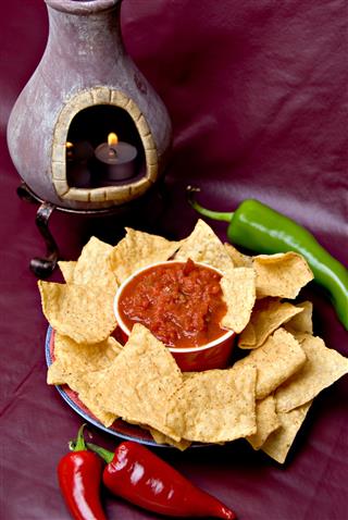 Candle Chips Salsa And Peppers