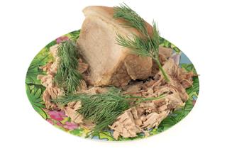 Boiled Pork On A Plate With Dill